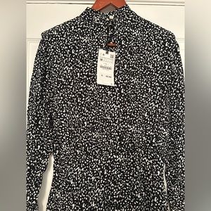 Zara black and white long sleeve dress